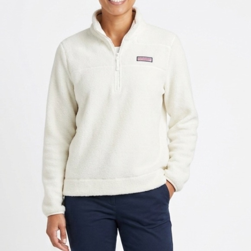 Vineyard Vines Sherpa Fleece Shep Shirt Ivory‎ Quarter Zip XL